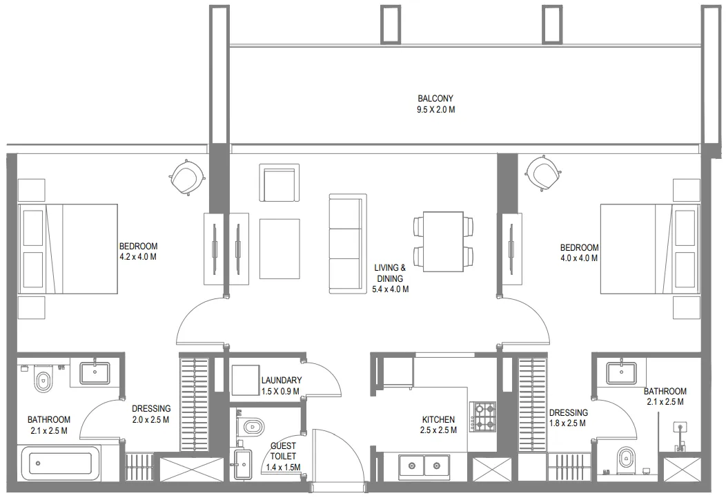 Safa 1 2 bed floor plan, 1,252 sqft