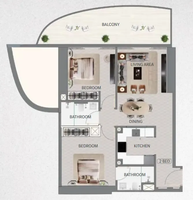 Maybach 6 2 bed floor plan, 980 sqft