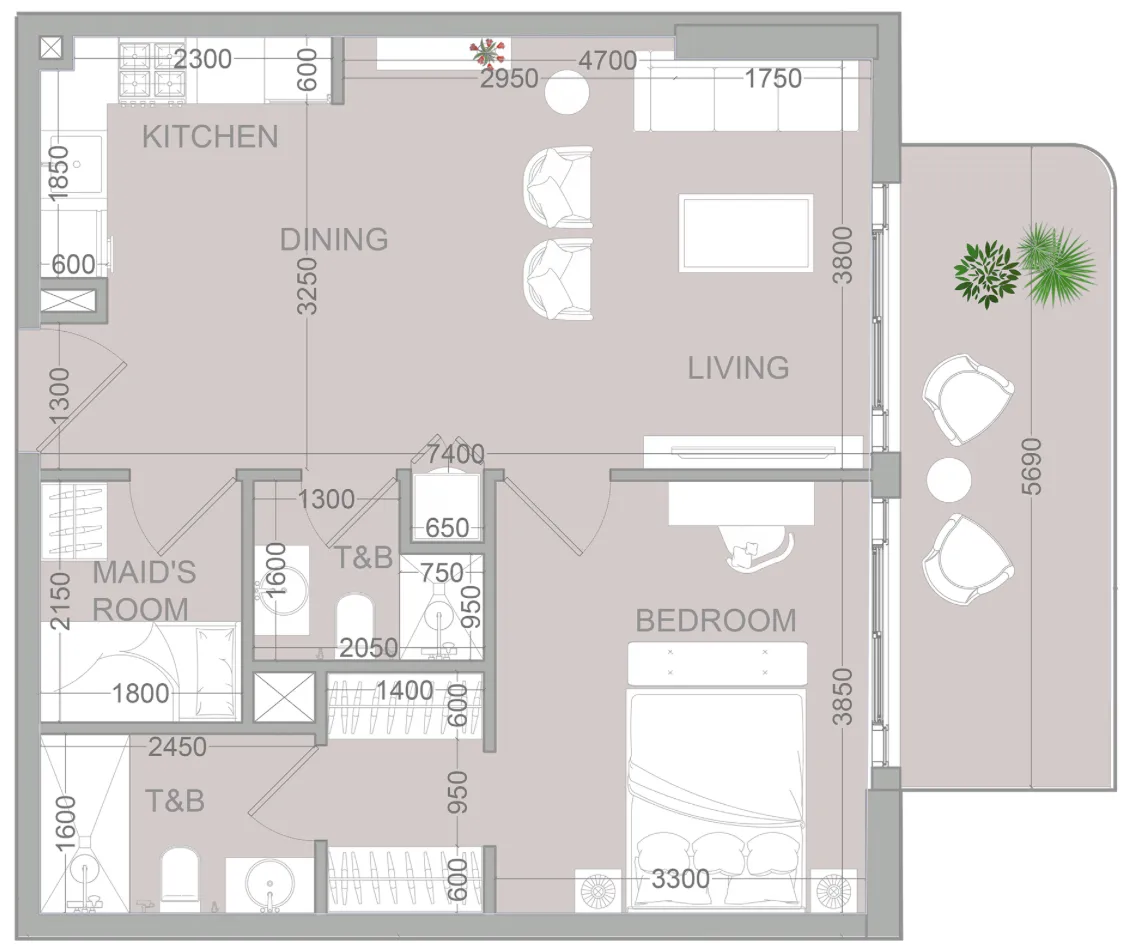 TETR1S Tower 1 bed floor plan, 780 sqft