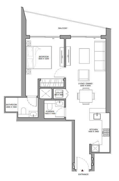 The Serene at Sobha Central 1 bed floor plan, 743 sqft