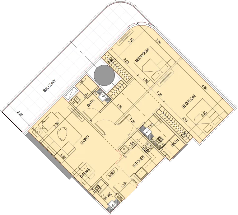Binghatti Sky Terraces 2 bed floor plan, 1,279 sqft