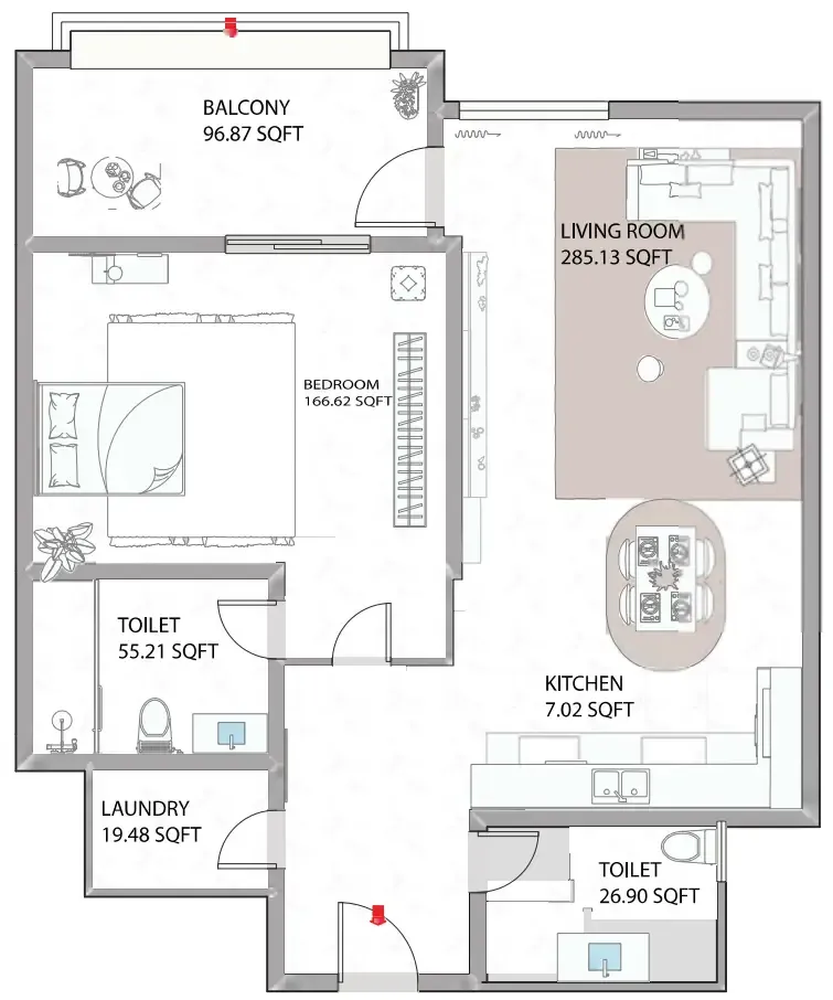Ajman Creek Towers 1 bed floor plan, 1,217 sqft