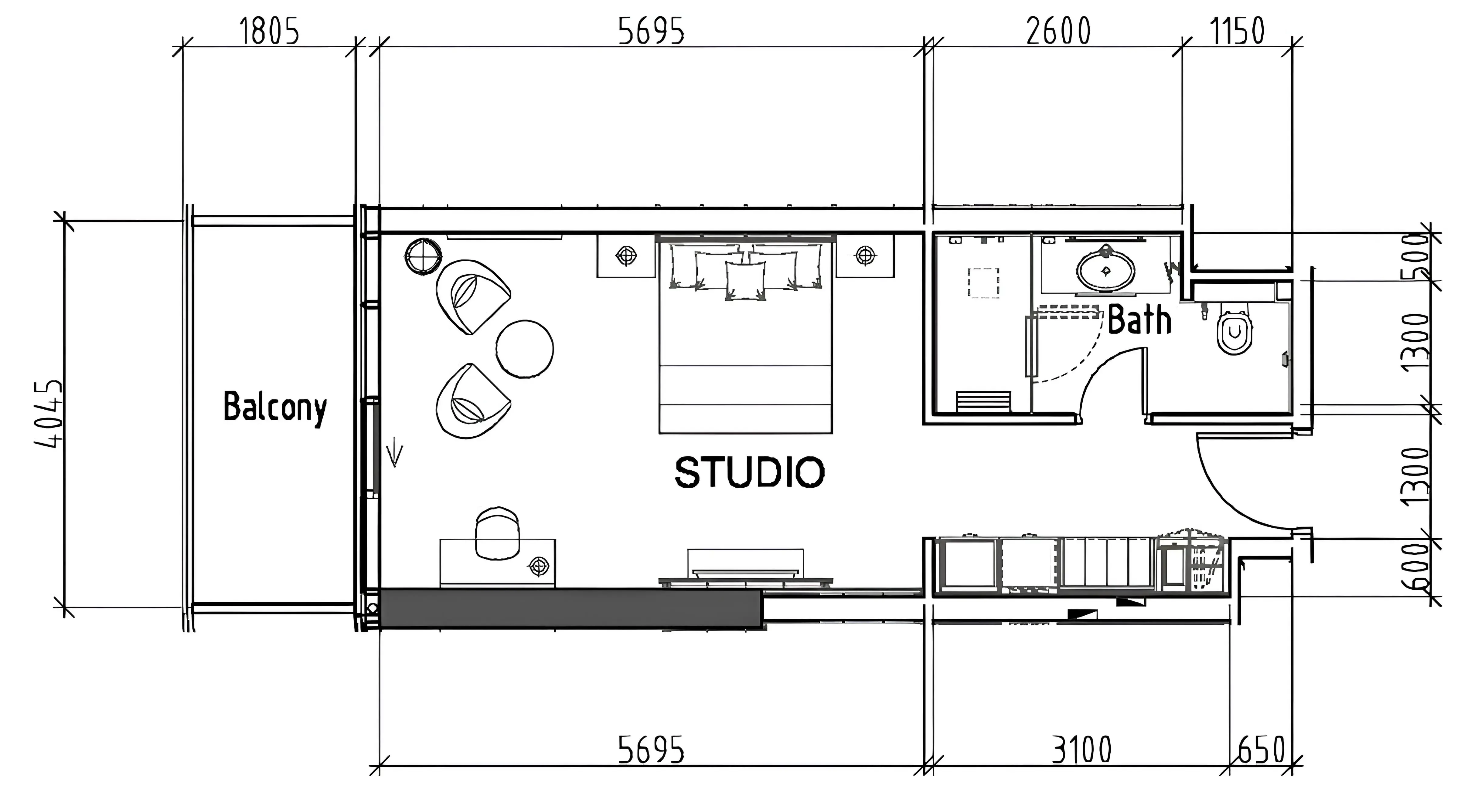 Damac Hills - Artesia Studio floor plan, 495 sqft