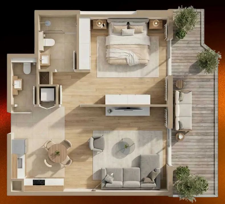 09 Life Residences 1 bed floor plan, 801 – 842 sqft