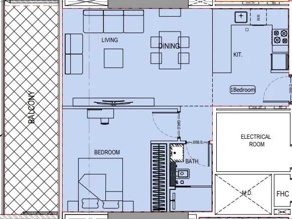 Binghatti Ivory 1 bed floor plan, 770 sqft