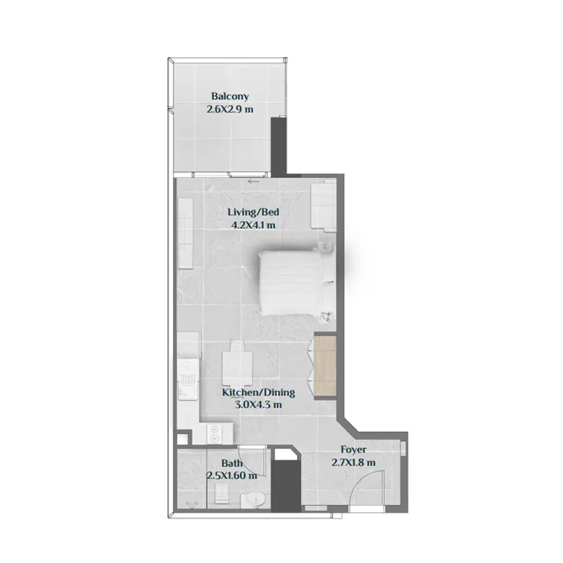 Sky Hills Residence Studio floor plan, 573 sqft