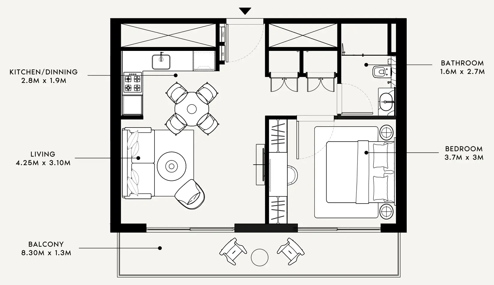 Azizi Milan 1 bed floor plan, 651 sqft