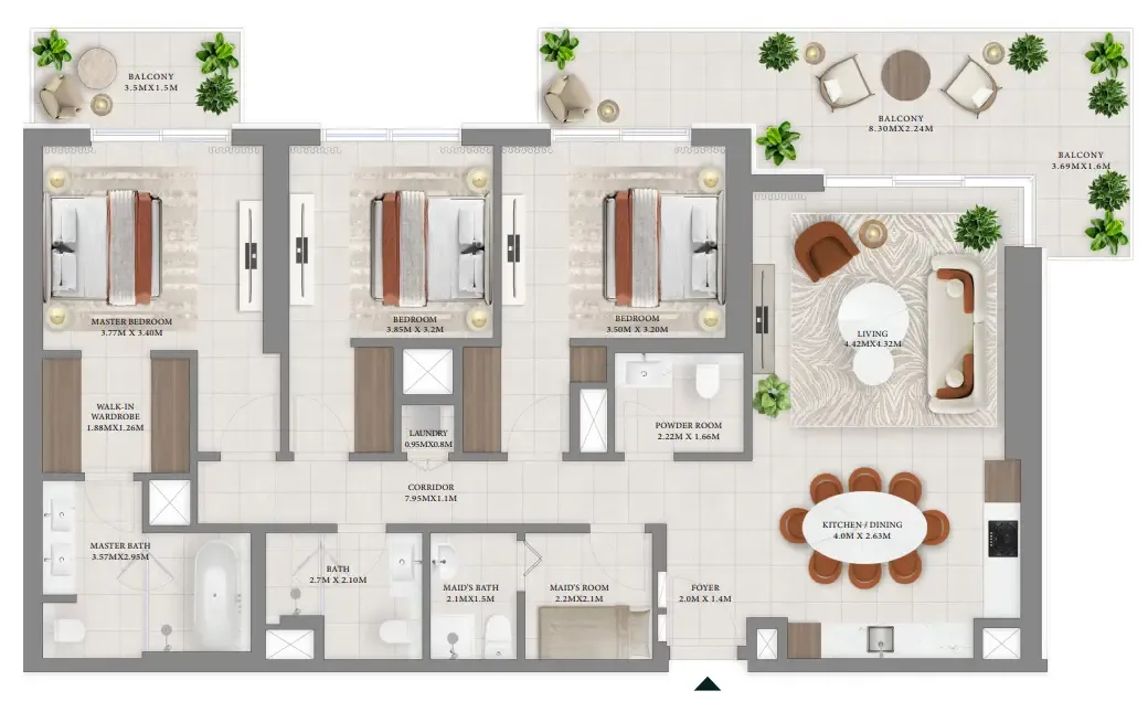 Vida Residences Hillside 3 bed floor plan, 1,827 sqft