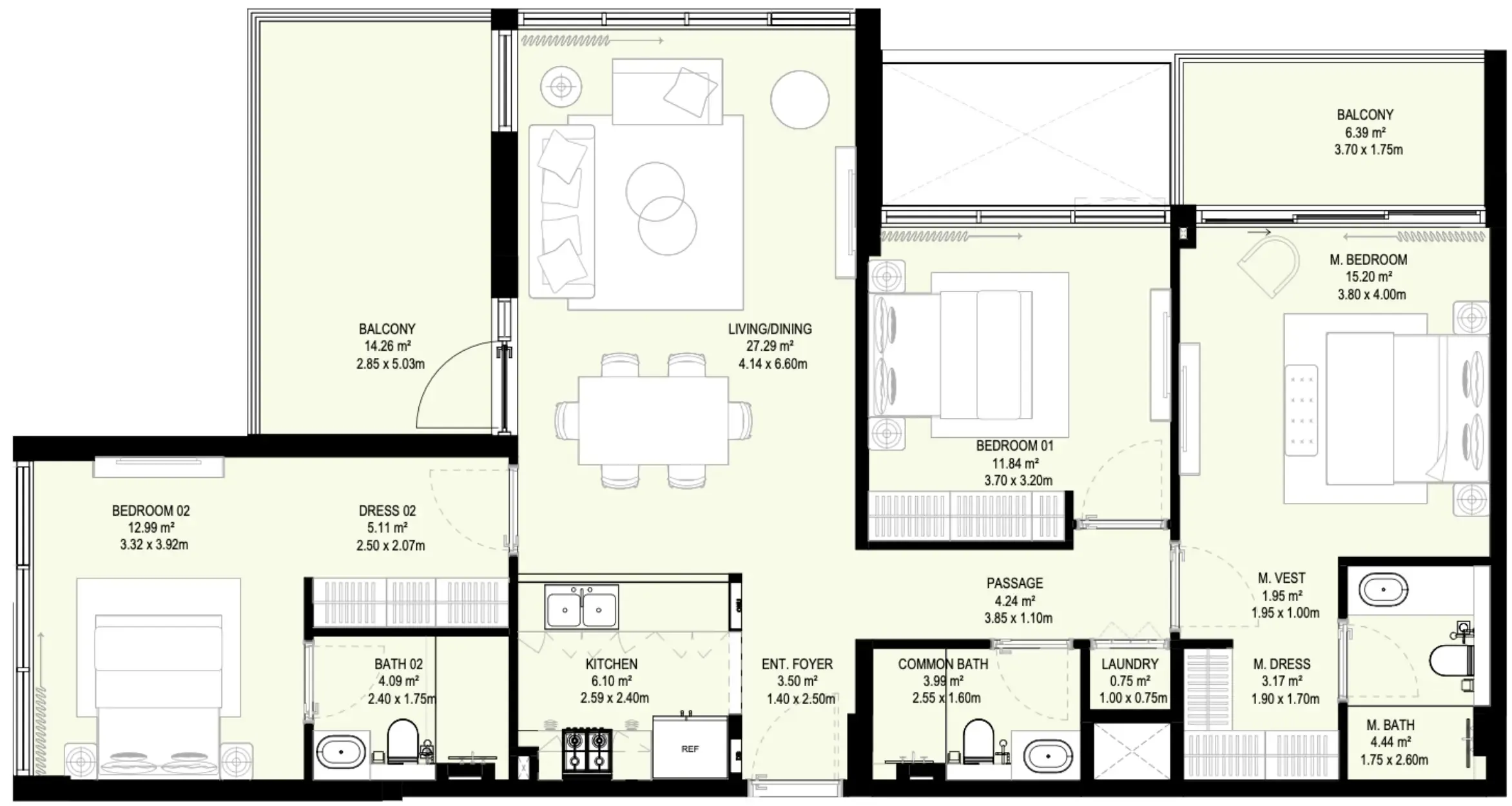 Aura Prestige 3 bed floor plan, 1,527 sqft