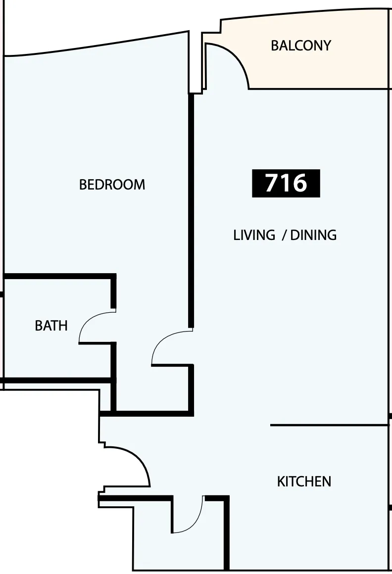 Paradise View 1 1 bed floor plan, 835 sqft
