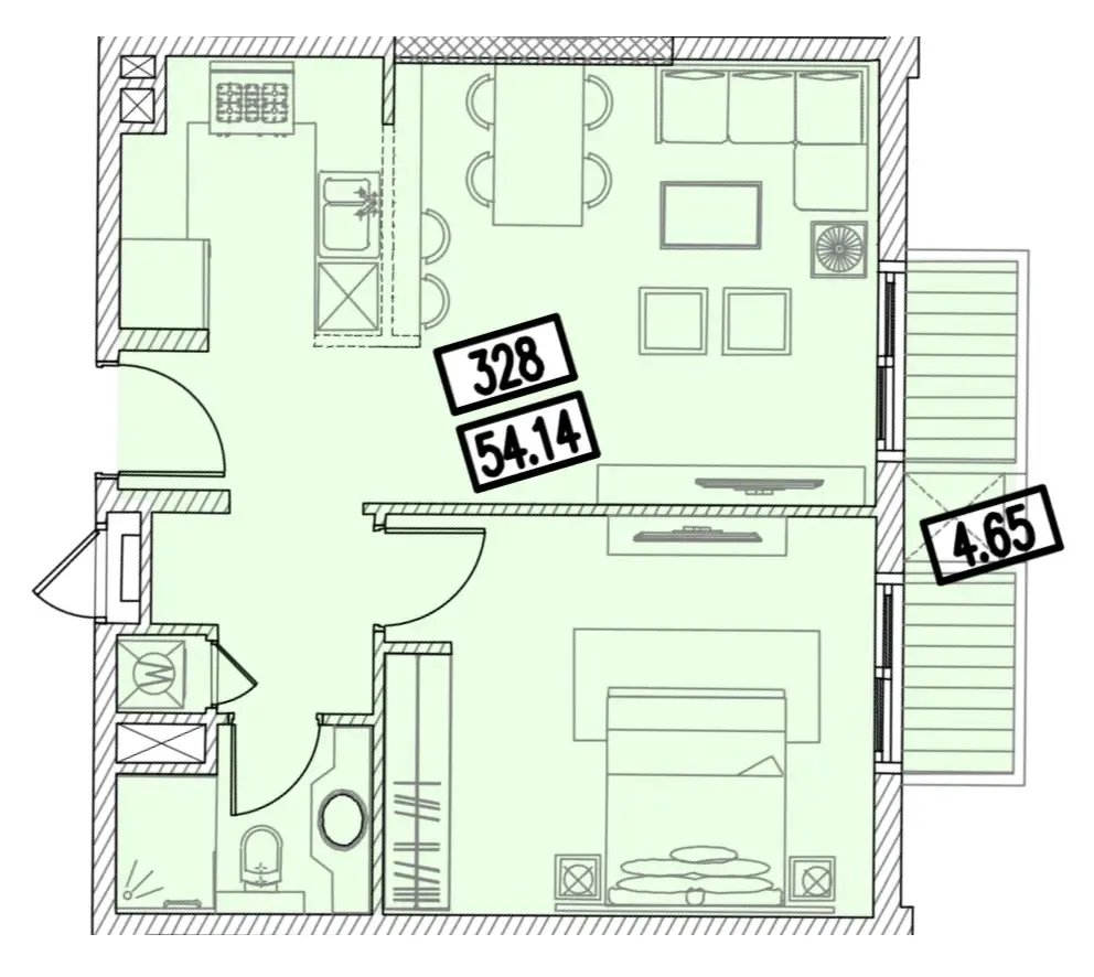Izzzi.LifeMINT 1 bed floor plan, 633 sqft
