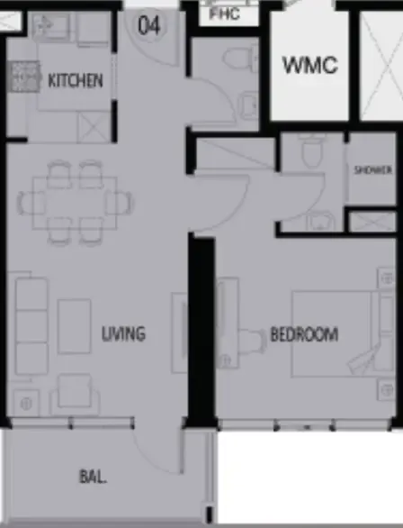 Elbrus 1 bed floor plan, 648 sqft