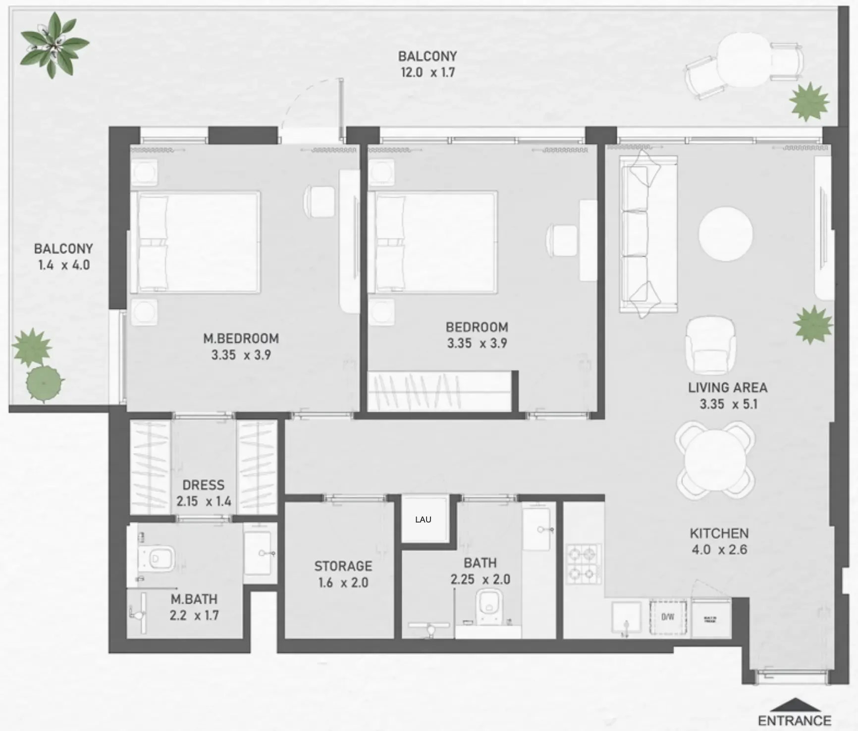 Ayami Residence 2 bed floor plan, 1,160 sqft