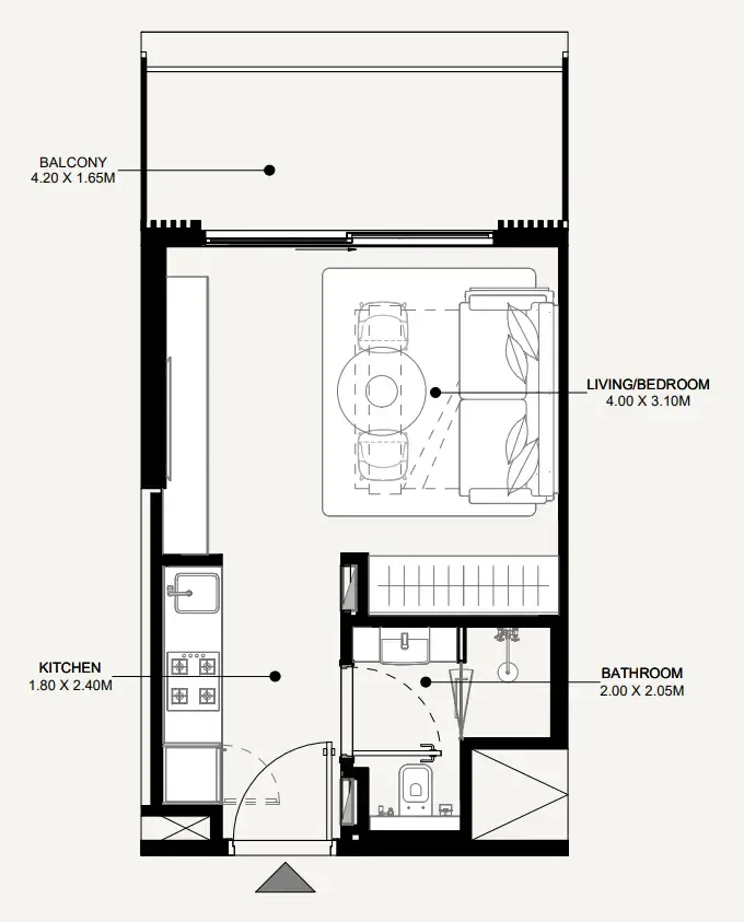 Azizi Abraham Studio floor plan, 348 sqft