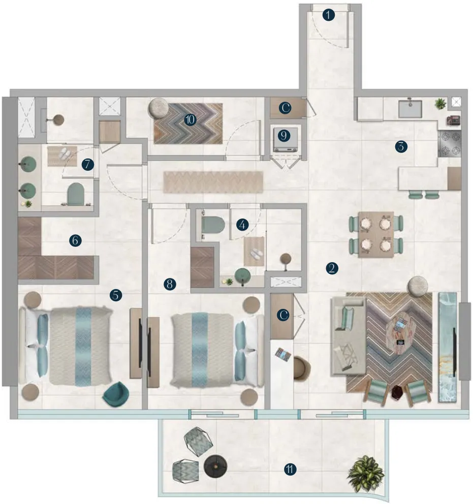 Octa Isle Interiors by Missoni 2 bed floor plan, 1,179 sqft