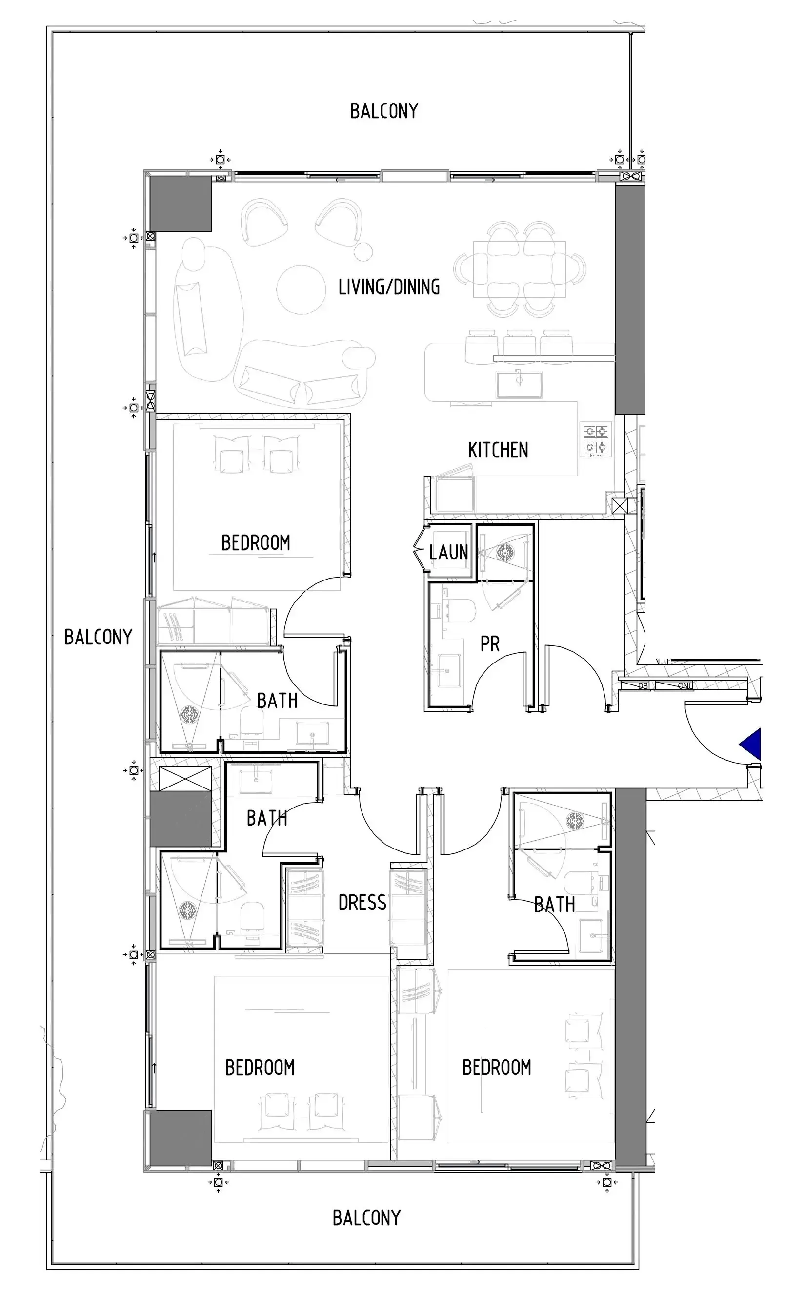 Chelsea Residences 3 bed floor plan, 2,046 – 2,052 sqft