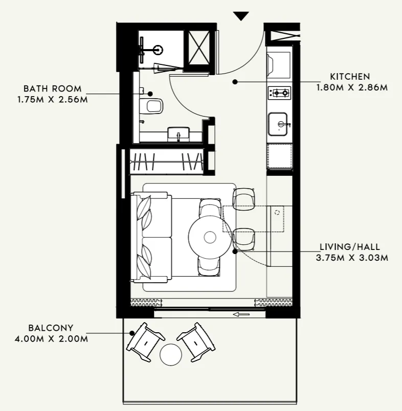 Azizi Venice Studio floor plan, 364 sqft