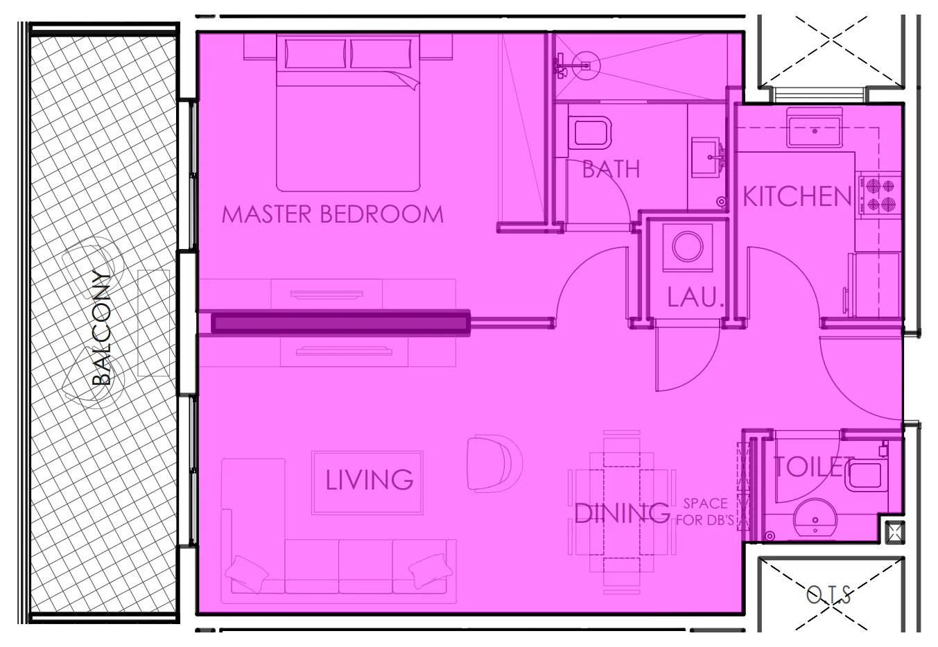 Amer Al Ghurair Residences 1 bed floor plan, 856 sqft
