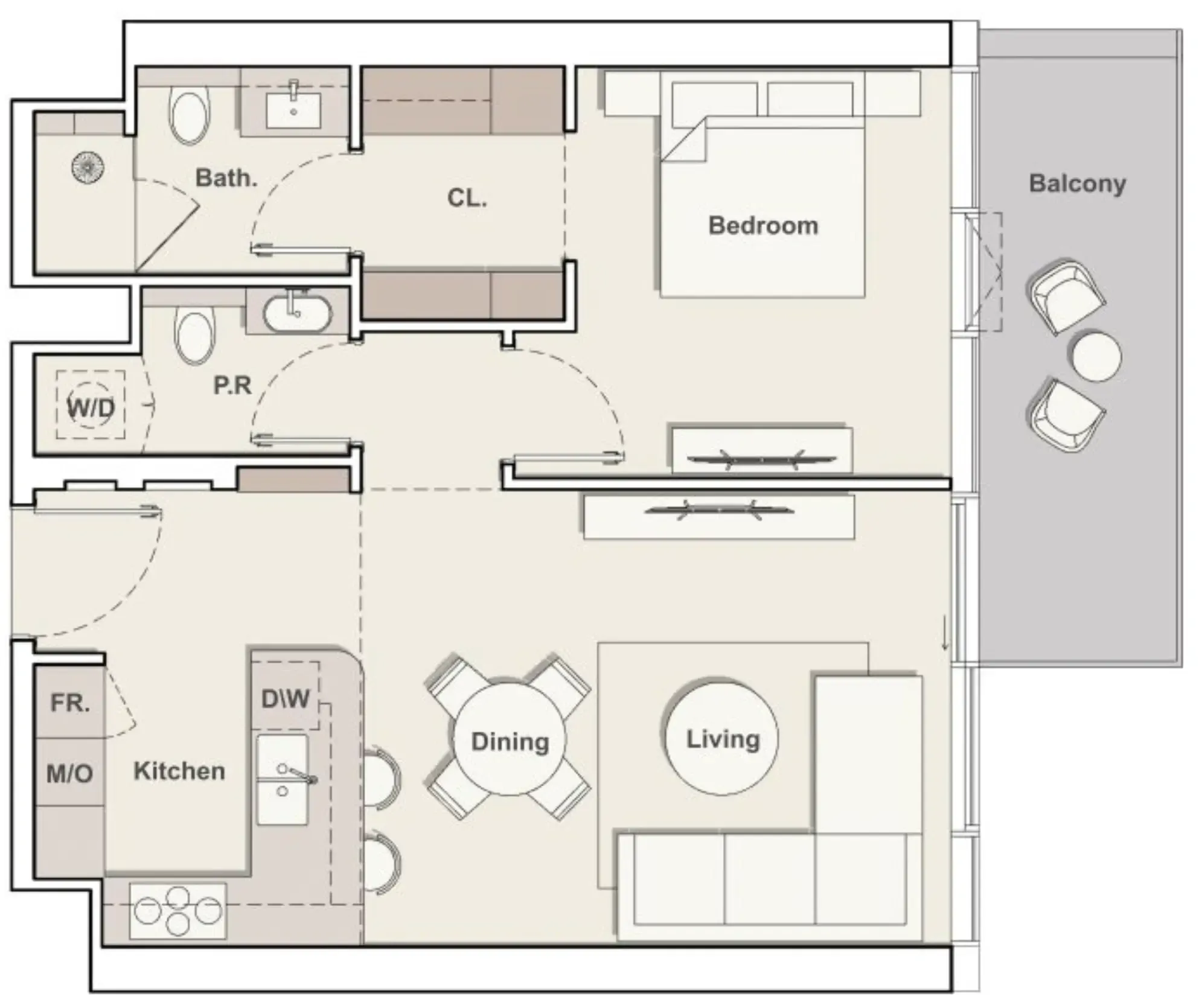 The Meriva Collection 1 bed floor plan, 834 sqft