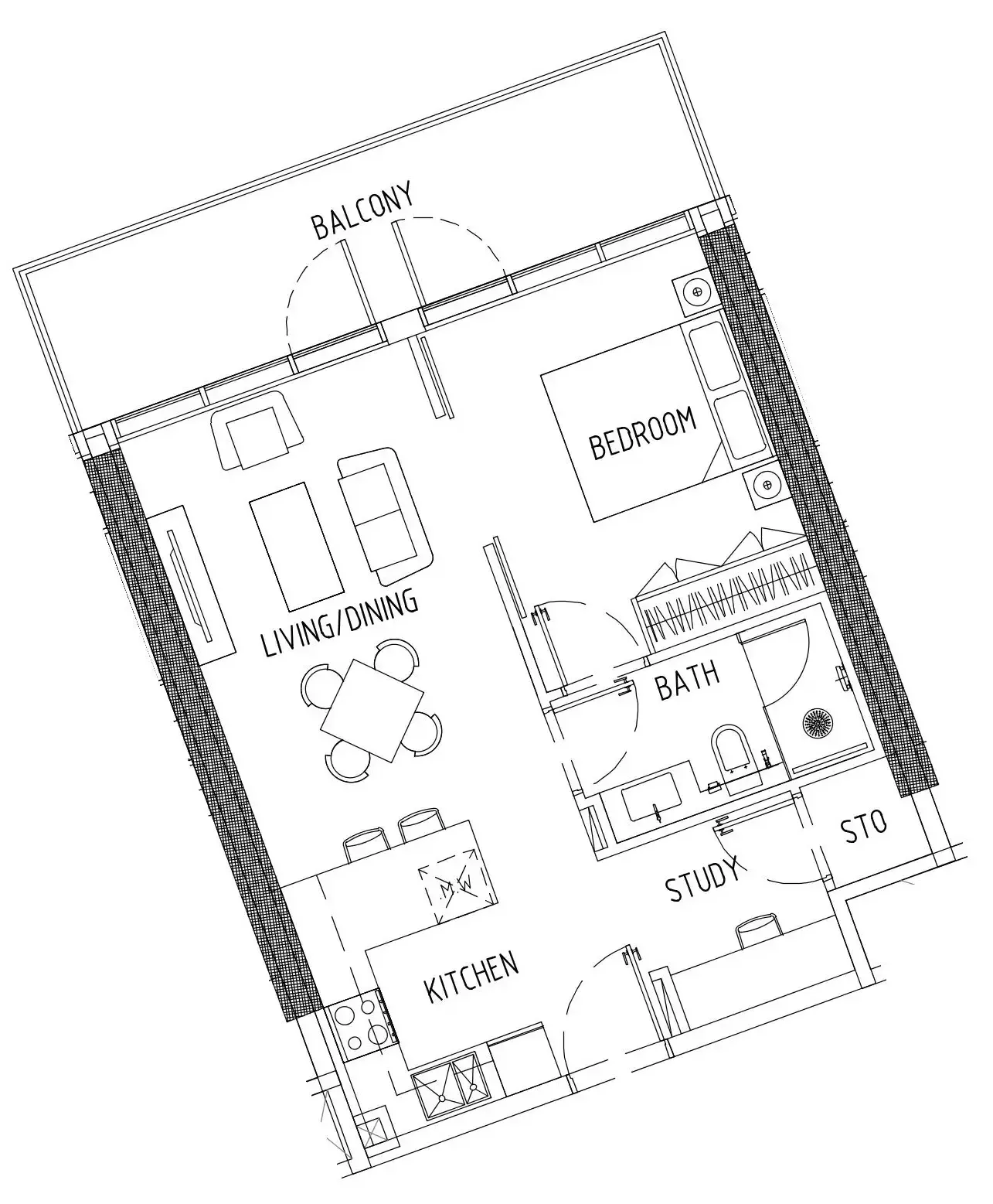 Damac District 1 bed floor plan, 693 sqft