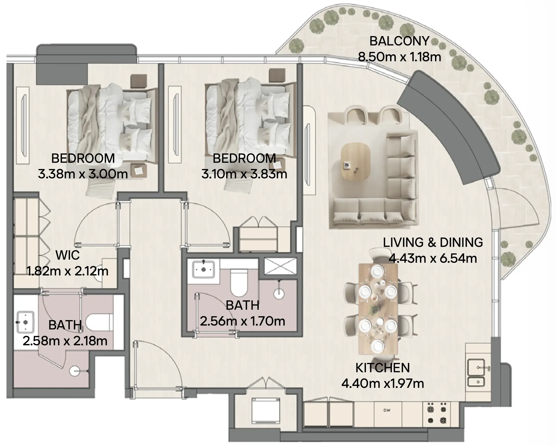 Mirasol II 2 bed floor plan, 1,087 sqft