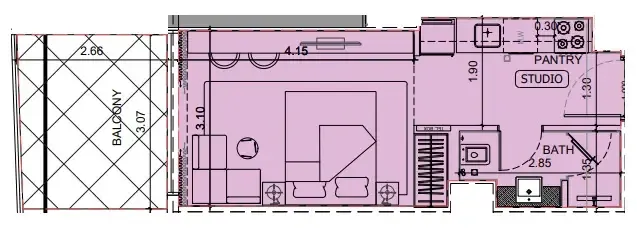 Project Maybach Studio floor plan, 385 sqft