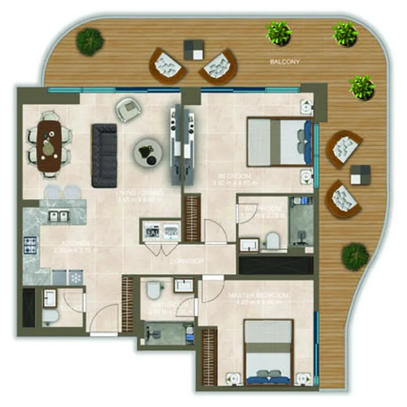 Nova Tower 2 bed floor plan, 1,110 sqft