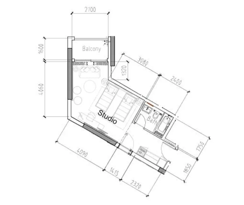 Damac Hills 2 - Hotel Edge by Rotana Studio floor plan, 434 sqft
