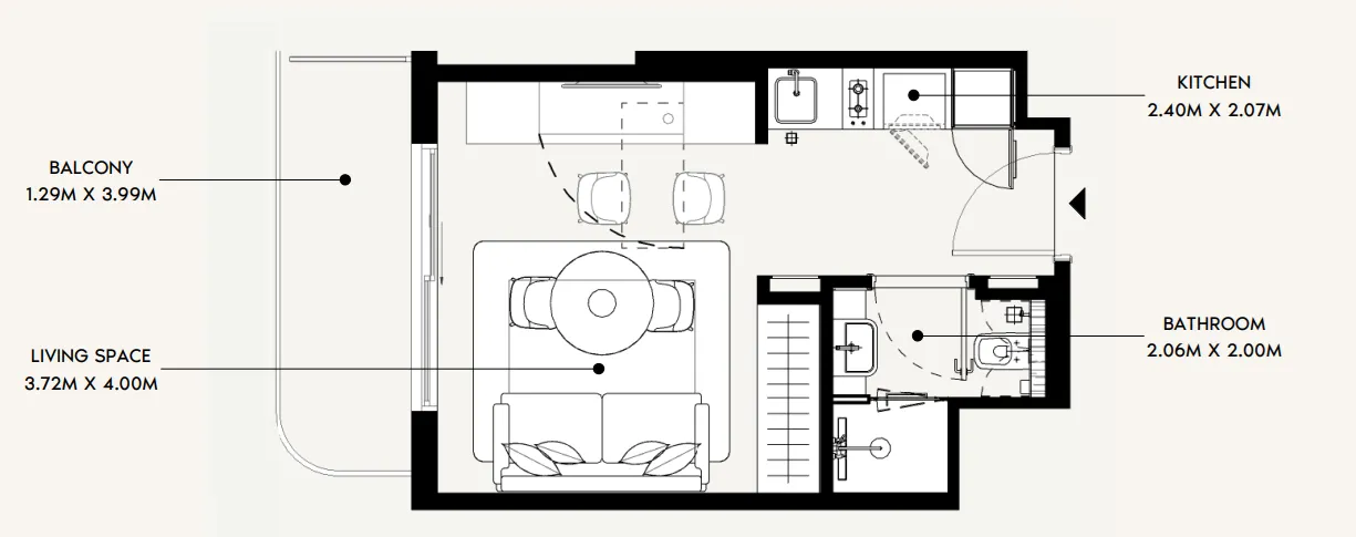 Azizi David Studio floor plan, 334 sqft
