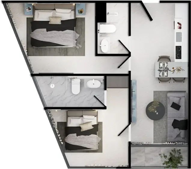 Sun Hills Layan 2 bed floor plan, 570 sqft