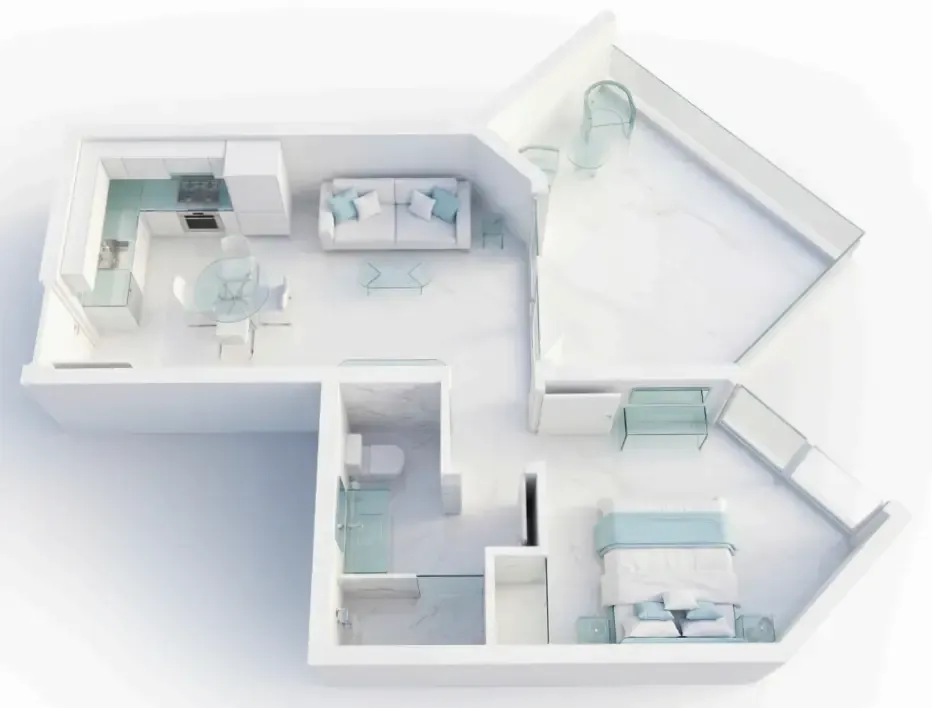 Ice Beach 1 bed floor plan, 547 – 559 sqft