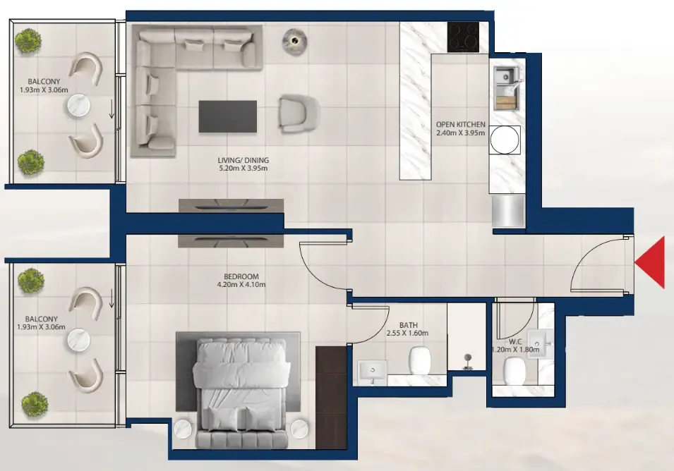 Al Vista 1 bed floor plan, 828 sqft