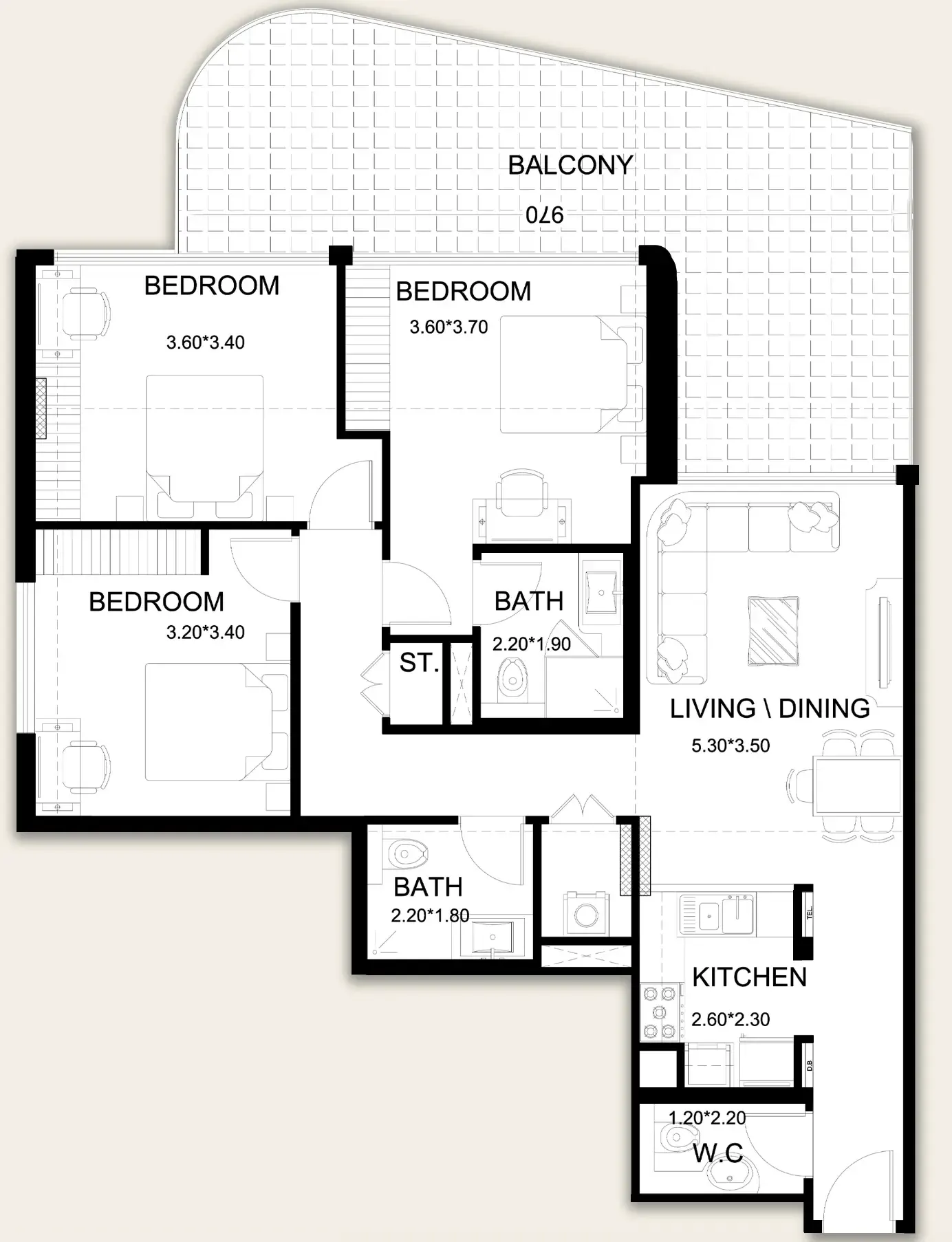 X11 3 bed floor plan, 1,522 sqft