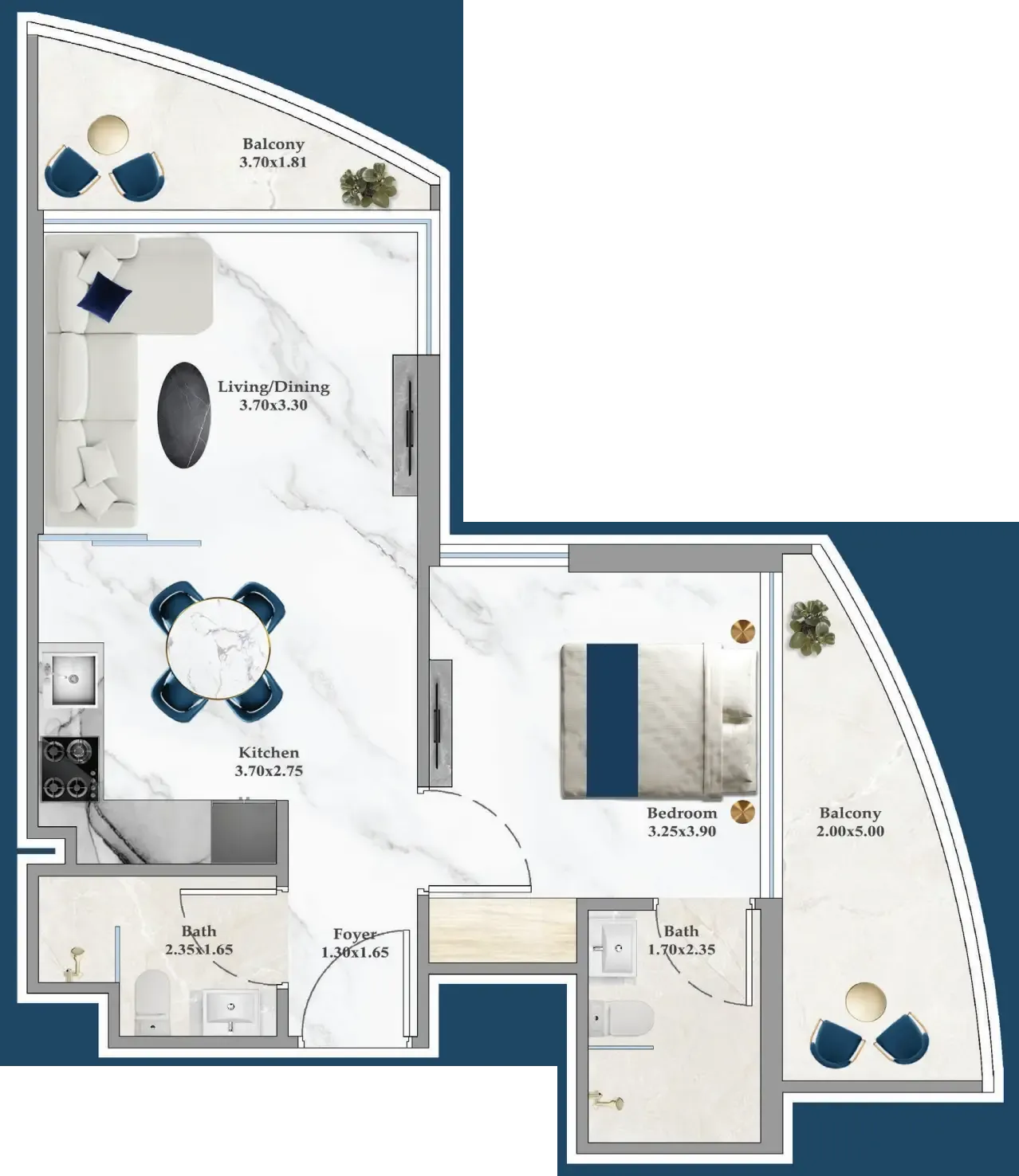 Serenz 1 bed floor plan, 588 sqft
