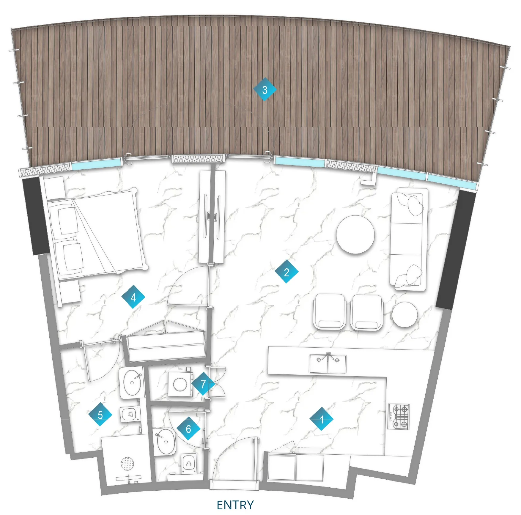 Aqua Arc 1 bed floor plan, 1,126 sqft