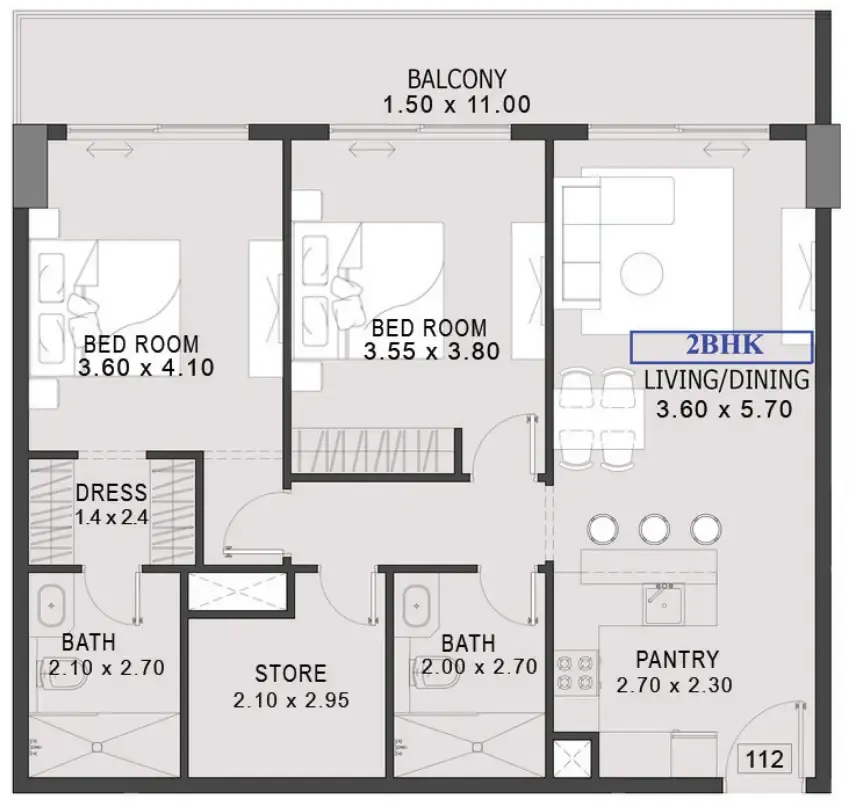 One By Preston 2 bed floor plan, 1,202 sqft