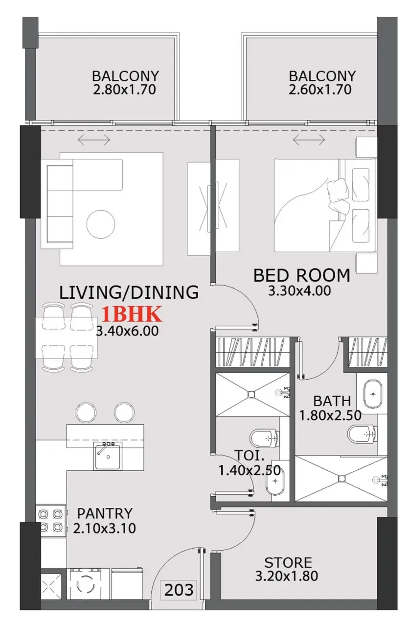Provenza Residences 1 bed floor plan, 800 sqft