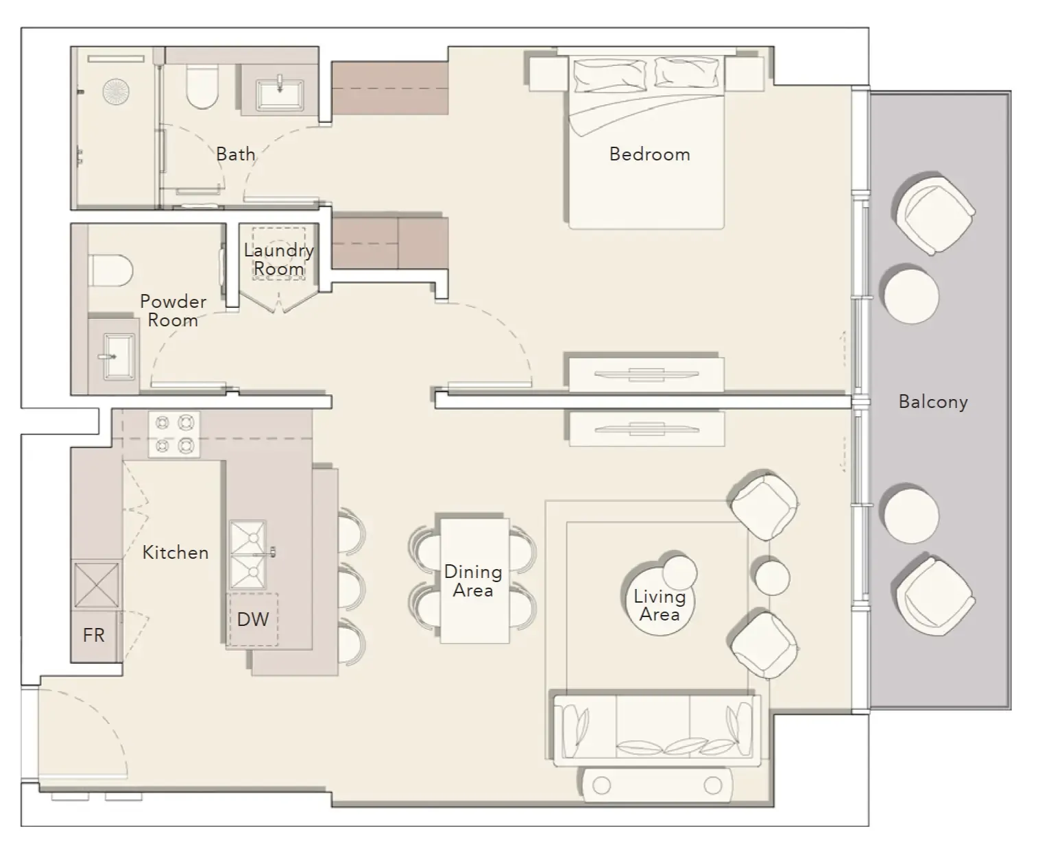 One River Point 1 bed floor plan, 1,060 sqft