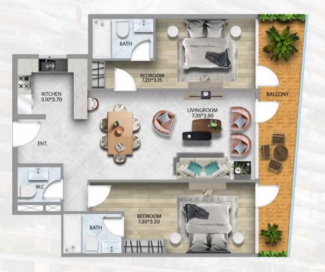 311 Boulevard 2 bed floor plan, 1,230 sqft