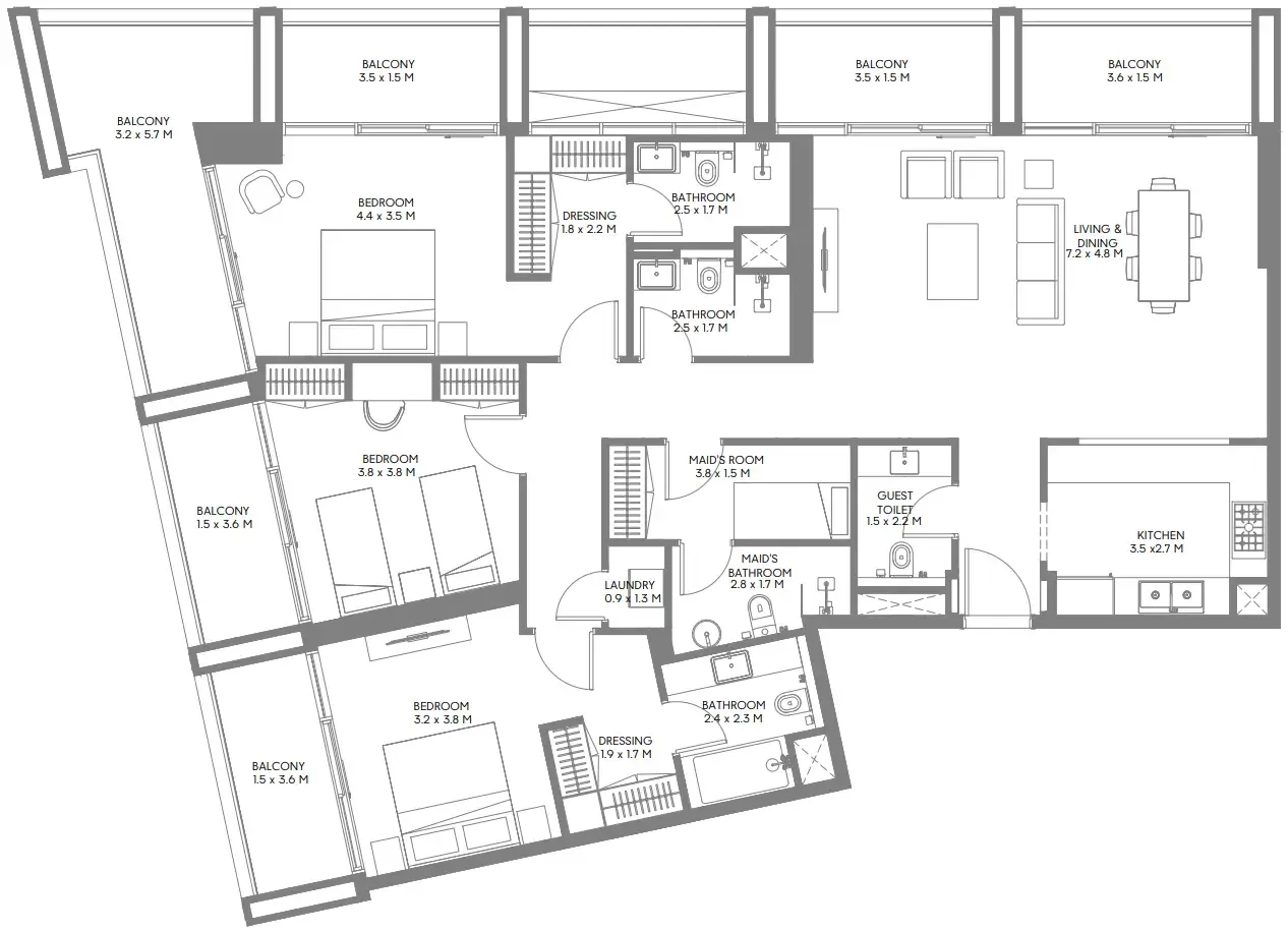 Jenna 1 3 bed floor plan, 2,080 sqft