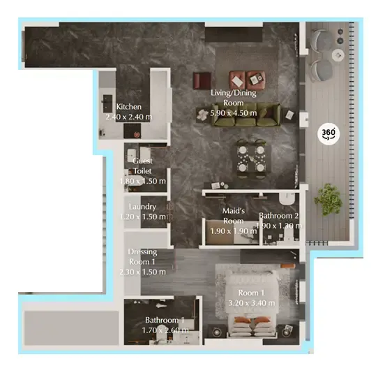 Bab Al Qasr Garden Residences 65 1 bed floor plan, 959 sqft