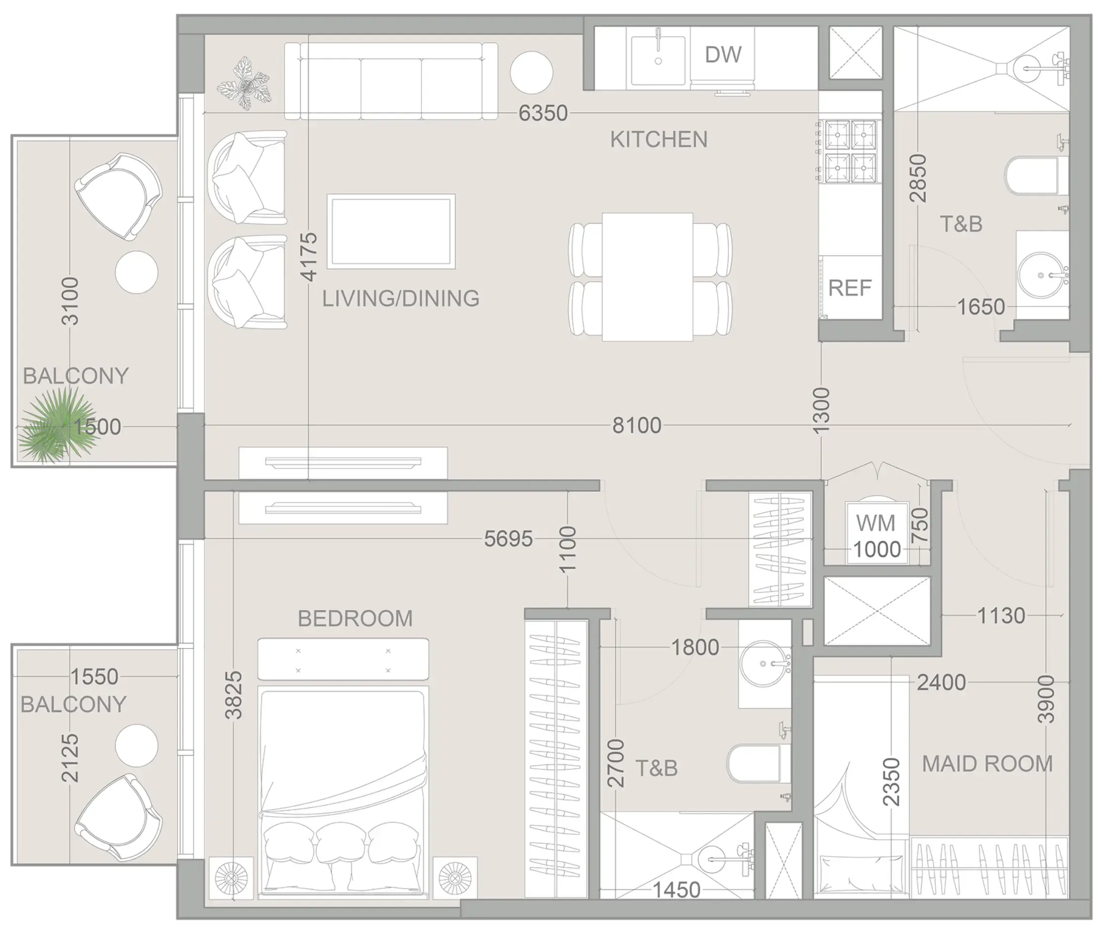 1WOOD Residence 2 1 bed floor plan, 830 sqft