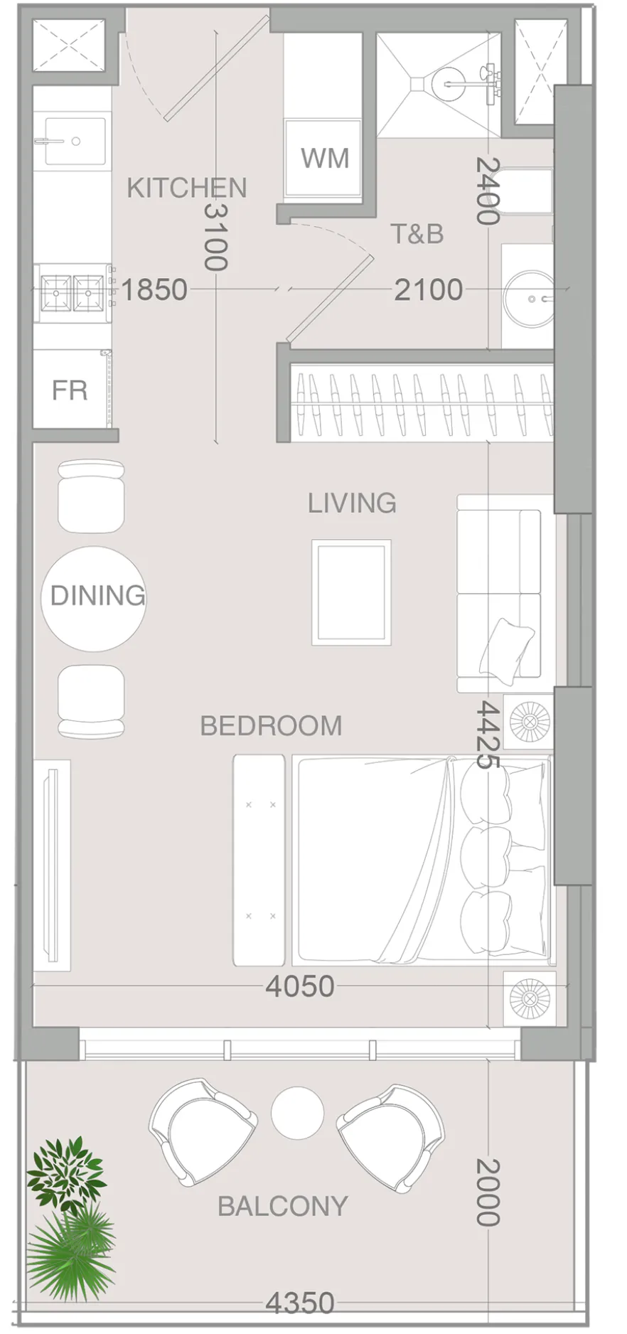 IR1DIAN Park 2 Studio floor plan, 450 sqft