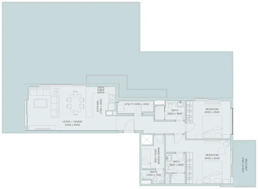 The Haven 3 2 bed floor plan, 1,826 – 2,798 sqft