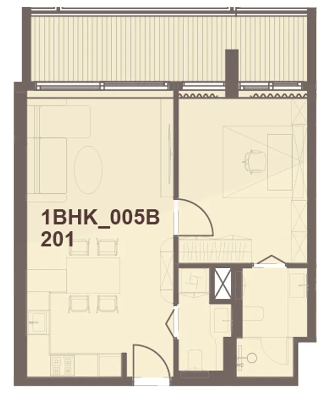J-Haus Residence 1 bed floor plan, 713 – 714 sqft