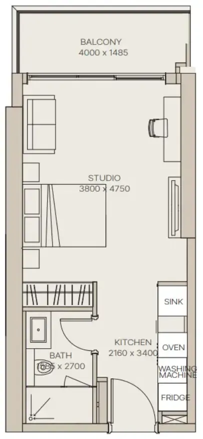 Nirvana Residences 1 Studio floor plan, 442 sqft