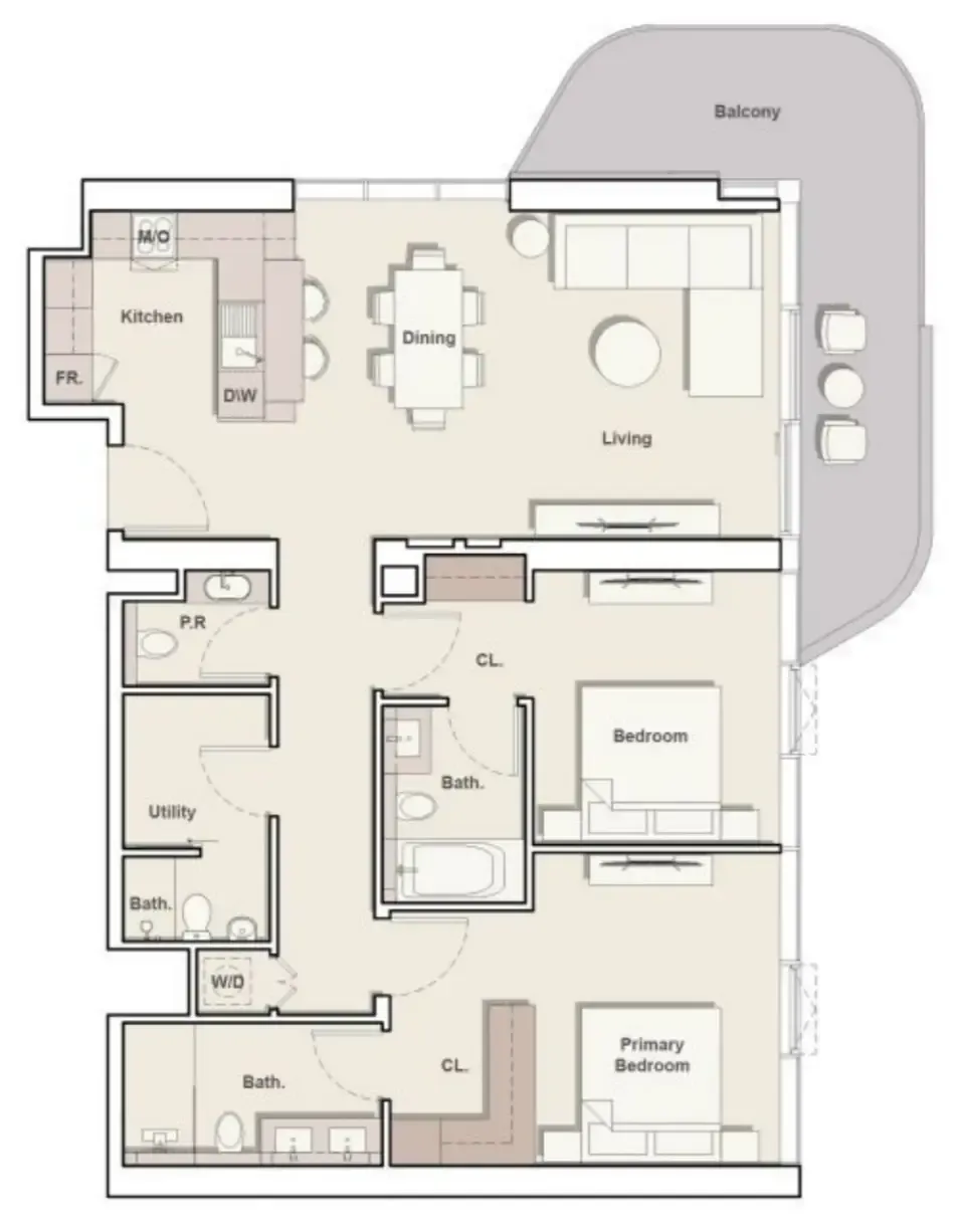 Portside Square 2 bed floor plan, 1,427 sqft
