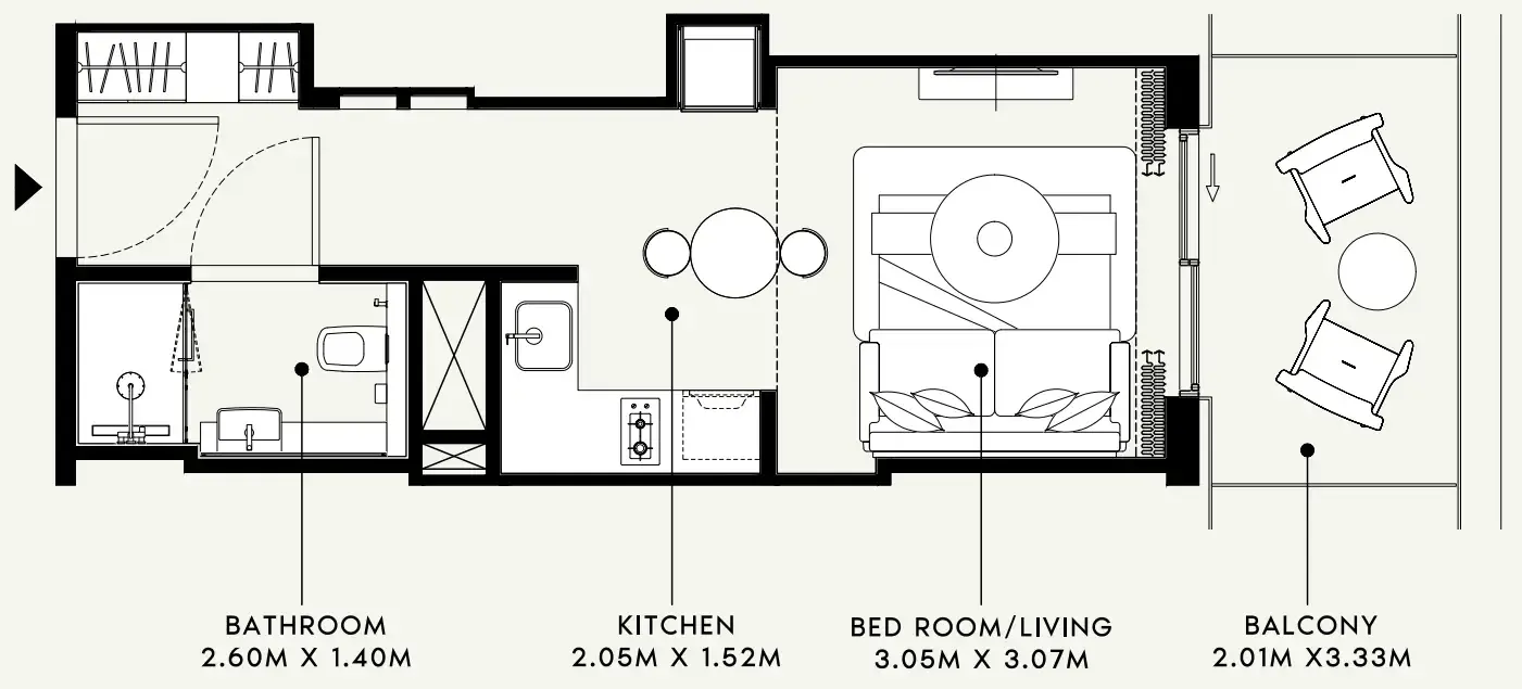 Azizi Venice Studio floor plan, 381 sqft