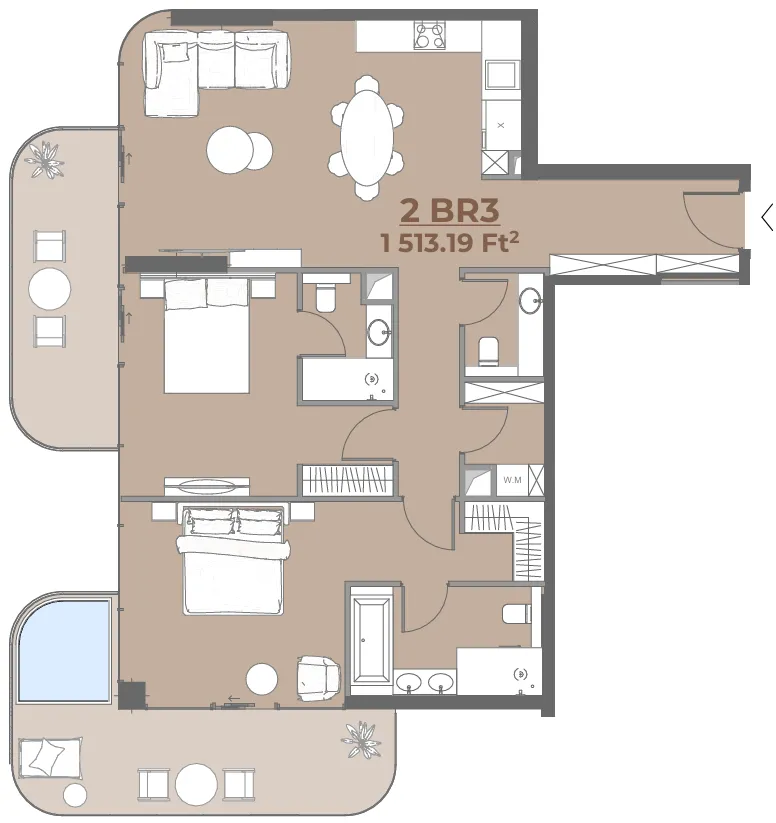House of WELL 2 bed floor plan, 1,428 – 1,513 sqft