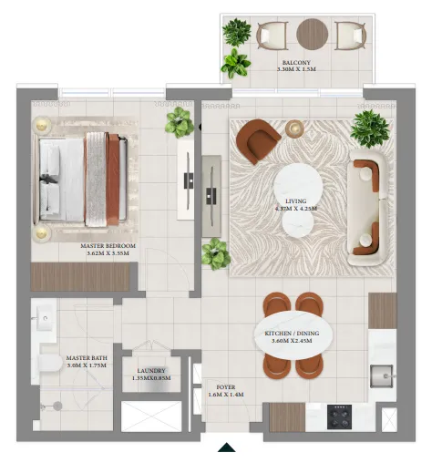 Vida Residences Hillside 1 bed floor plan, 735 sqft